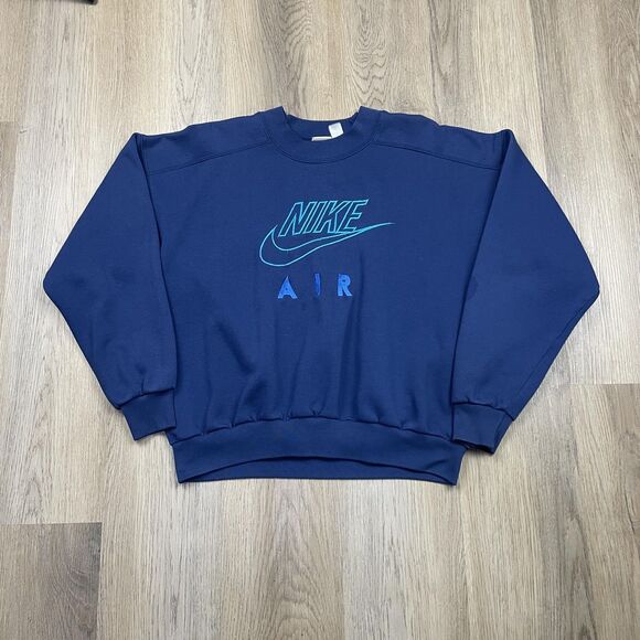 VINTAGE Nike Sweatshirt Mens Large Navy Blue Air Swoosh Embroidered 90s - Picture 1 of 11